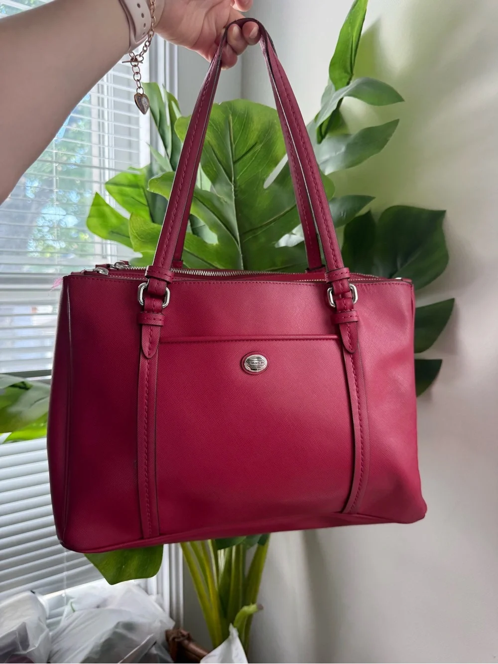 Coach Pink Leather Shoulder Bag with Top Handles